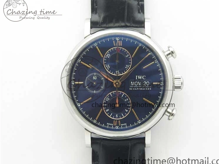 MIROTIME 0522 Portofino Chrono SS ZF 1:1 Best Edition Blue Dial Gold Markers on Black Leather Strap A OnTrend 7124